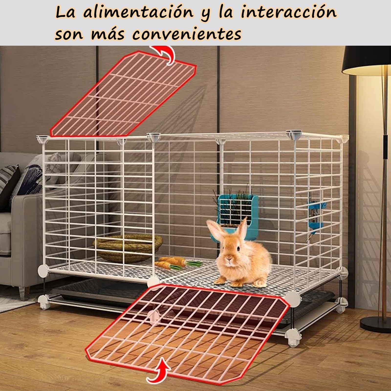Jaulas para Conejos Interior con Bandeja y Alfombrillas, Negro/Blanco Jaula Conejo Grande Jaulas para Animales Pequeños para Conejito, Gato y Chinchilla (Size : E:111x39x48cm)