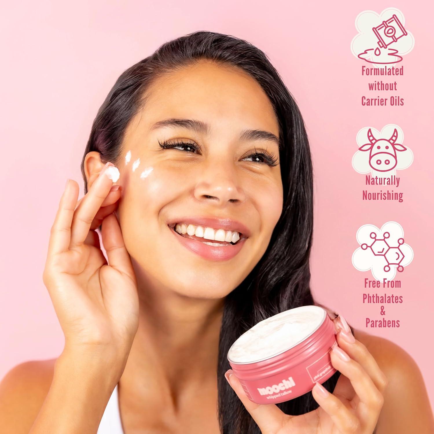 moochi Beef Tallow for Skin – Organic 100% Grass-Fed Whipped Balm with Pink Grapefruit Essence, Natural Moisturizer Cream for Nourishing Skin Hydration