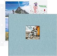 1DOT2 12x12 Large Scrapbook Photo Album - 40 Acid-Free Sleeves, 80 Archival Pages, Linen Cover in Cyan Blue for Baby, Wedding, Travel Memories
