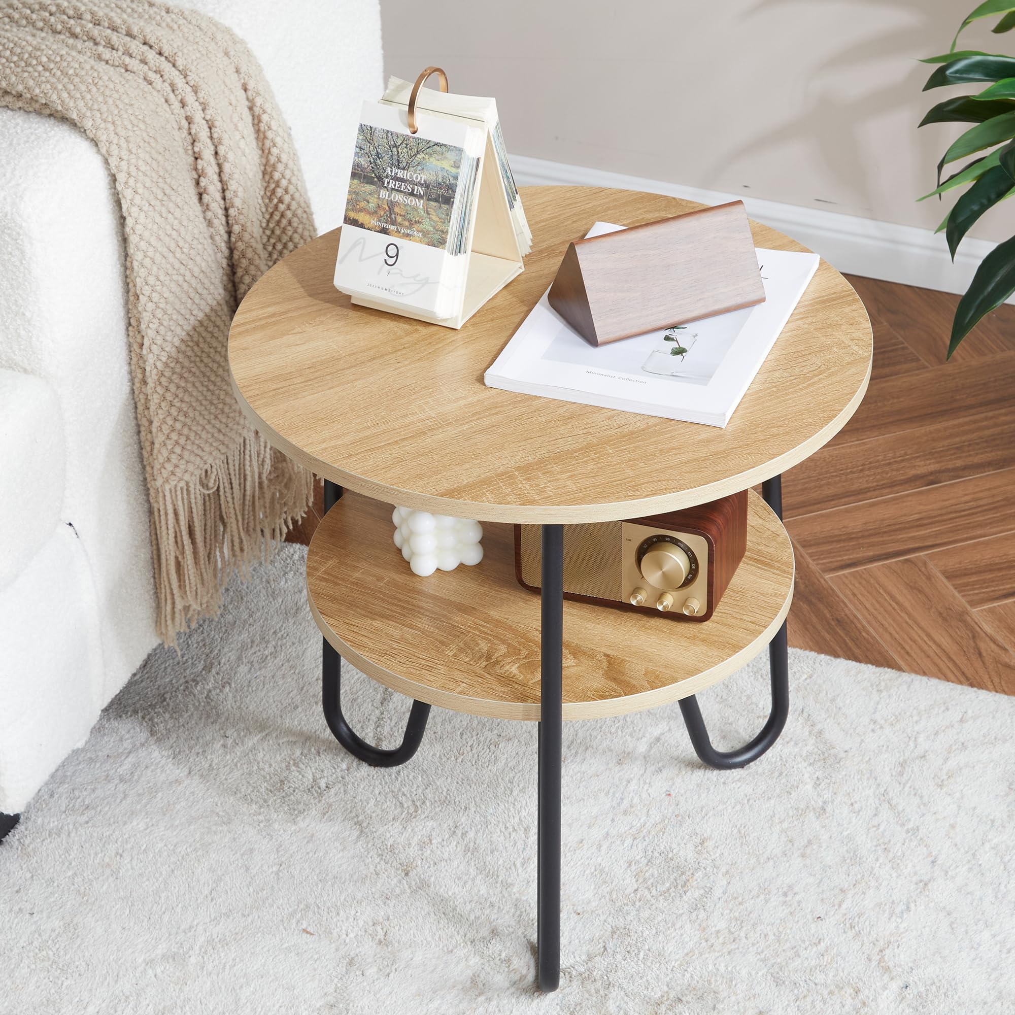 ZOYIZEN Ronde salontafel met 2 niveaus, houten bijzettafel, woonkamertafel, houtlook, afmetingen van de grote bijzettafel 50 x 60 cm (diameter x hoogte), kleine tafel 40 cm