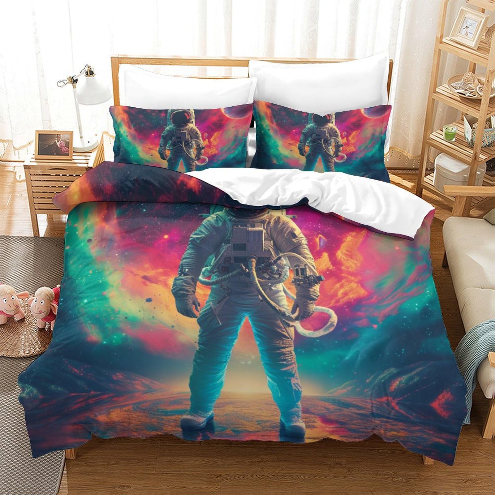 Housse de couette astronaute 260x220 pour grand lit super king avec fermeture éclair robuste