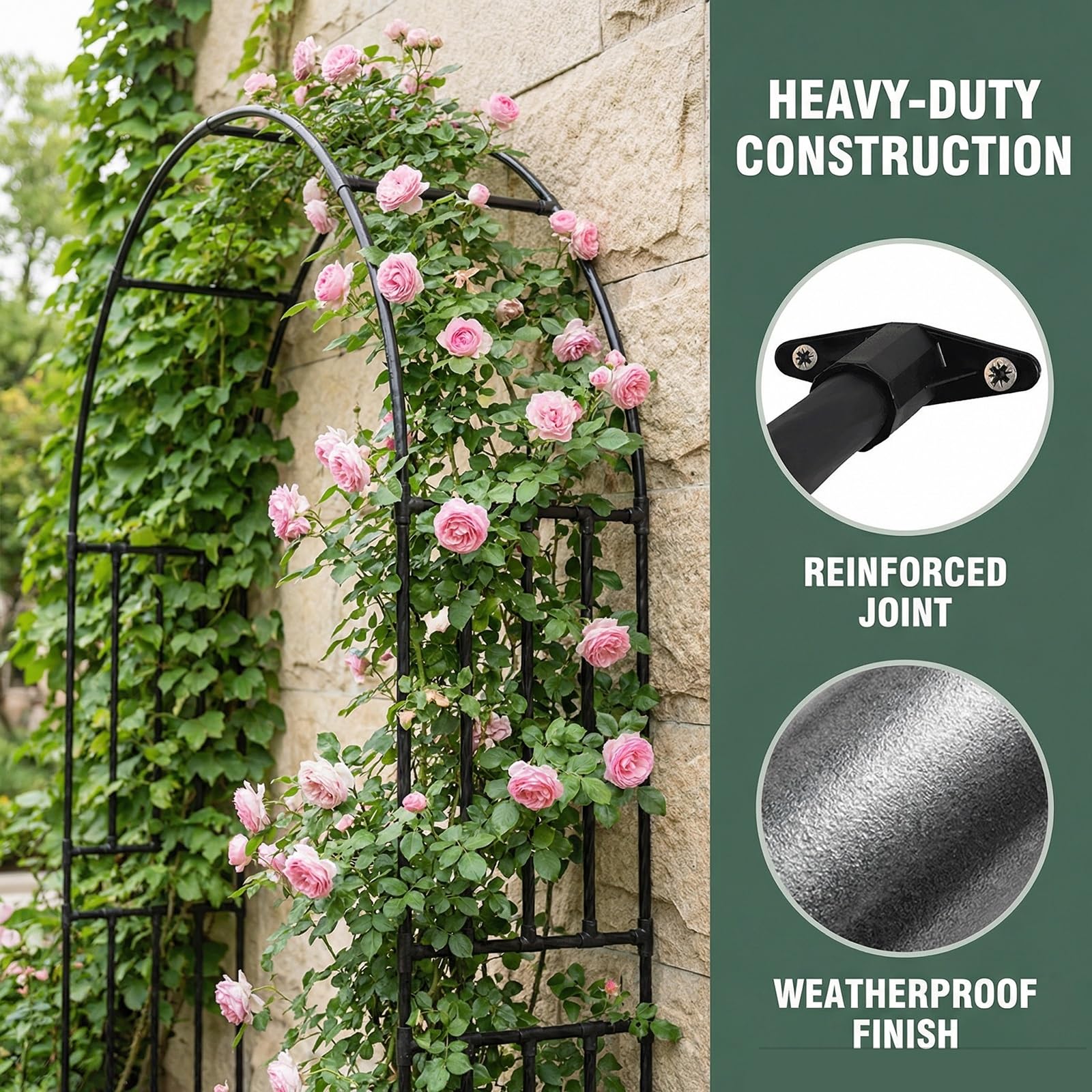 Arco da giardino per piante rampicanti, pergolato in acciaio resistente alla ruggine per arco nuziale, telaio decorativo per cancello ad arco per cortile