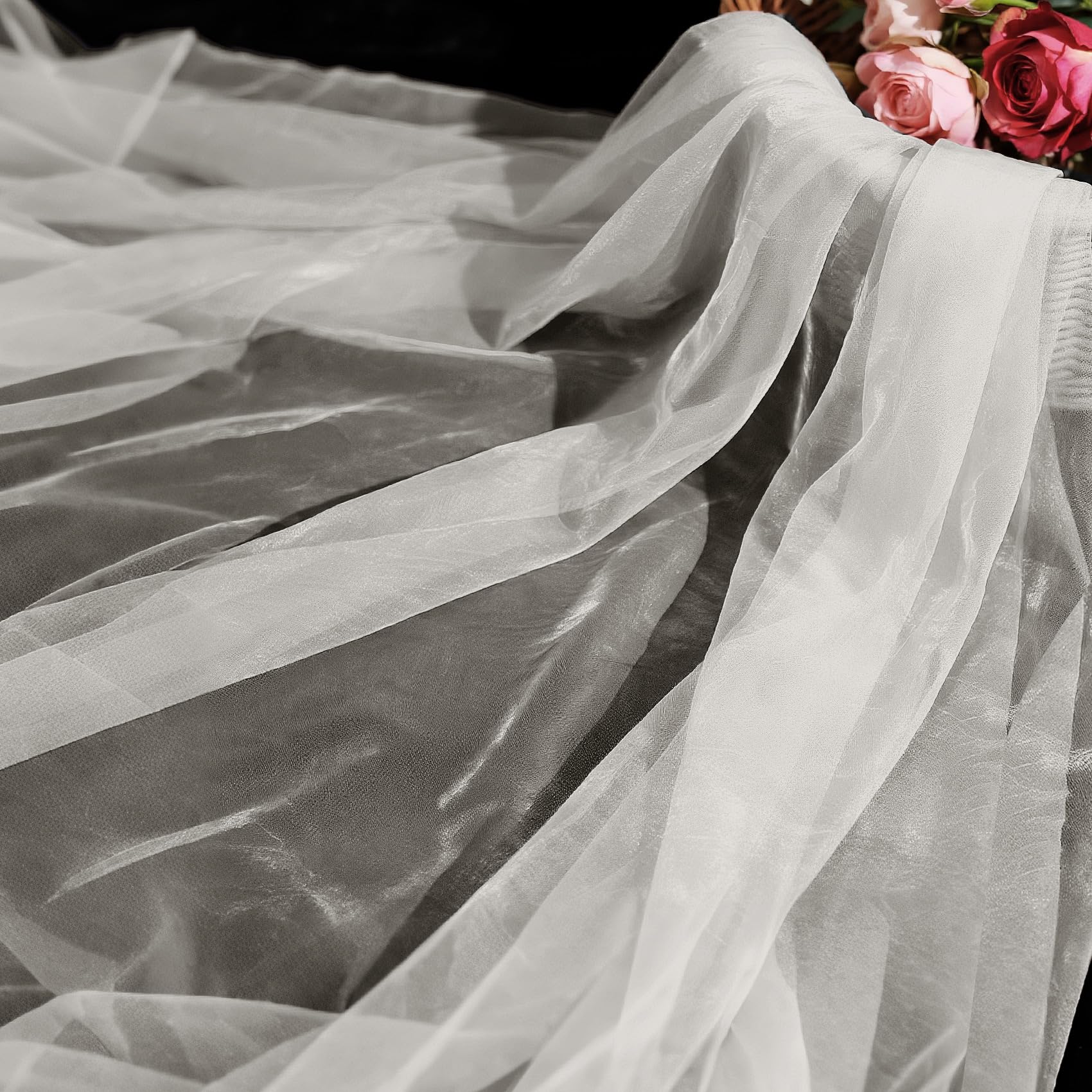 Sheer Fabric 60" x 1 Yards (3 ft) Organza Fabric by The Yard for DIY Wedding Decorations Craft Projects Party Backdrops Bows (Ivory)