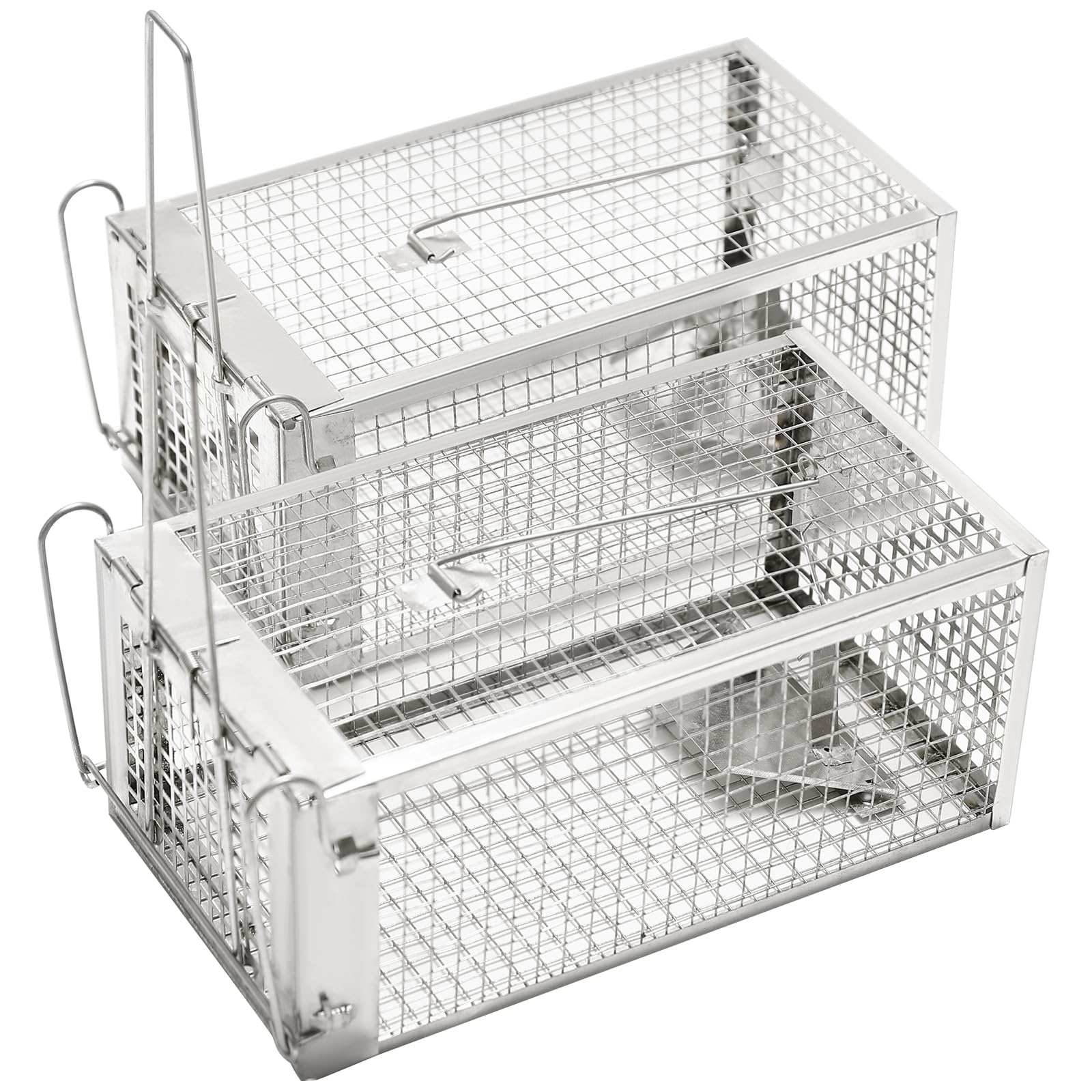 Techspace Humane Squirrel Trap & Live Rat Cage Trap (2 Pack), Heavy Duty Galvanised Steel Multi-Catch Rodent Traps for Outdoors & Indoors, Weatherproof Animal-Friendly Cage for Mice, Rats, Squirrels