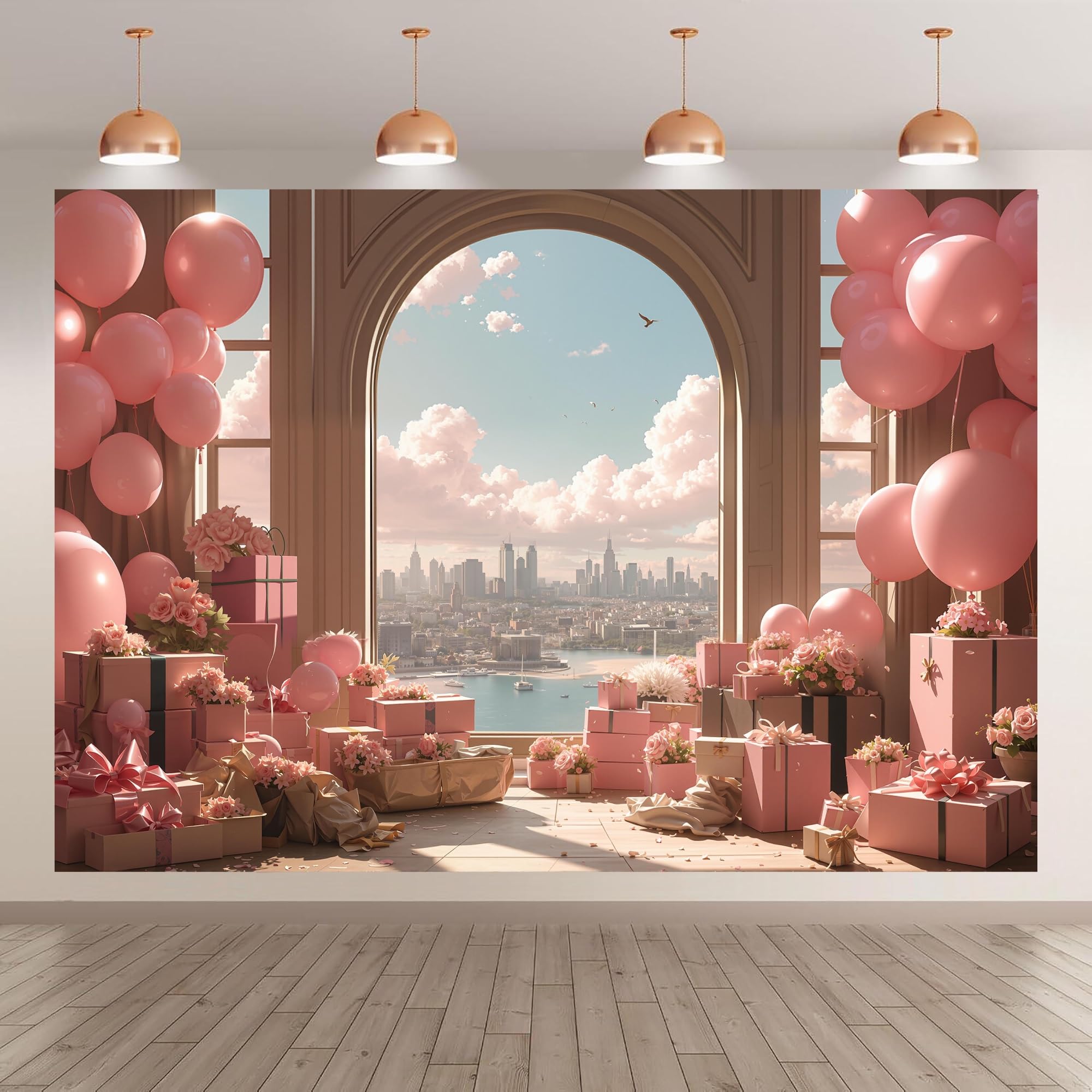 Księżniczka różowy balon tło kwiatowy balon tło do fotografii, chmury, kwiaty, bajka, impreza, dekoracja, baner dla dziewcząt, noworodka, baby shower, urodziny, sesja zdjęciowa rekwizyty (A, 360 x 250