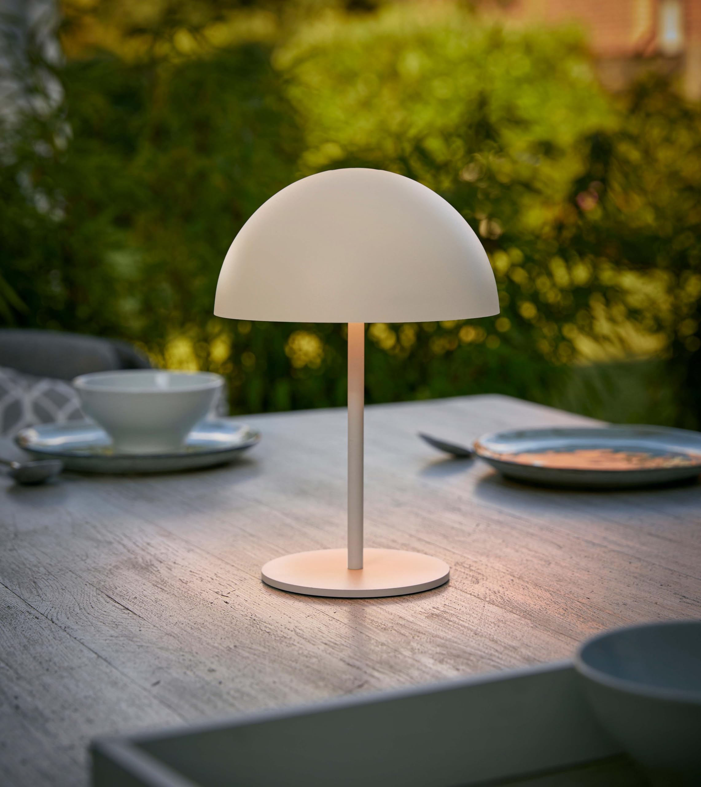 Northpoint LED Metall Akku Tischlampe in Pilzform 28cm hoch Touch-Schalter Outdoor Lampenschirm Terassenleuchte Beige