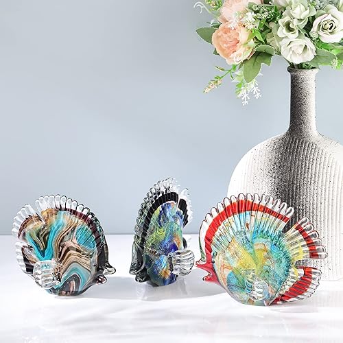 Miniatura 7 de DOVDOV Estatua de caracola de vidrio soplado a mano, figura de arte de vidrio ámbar, decoración costera del hogar con conchas marinas, decoración de