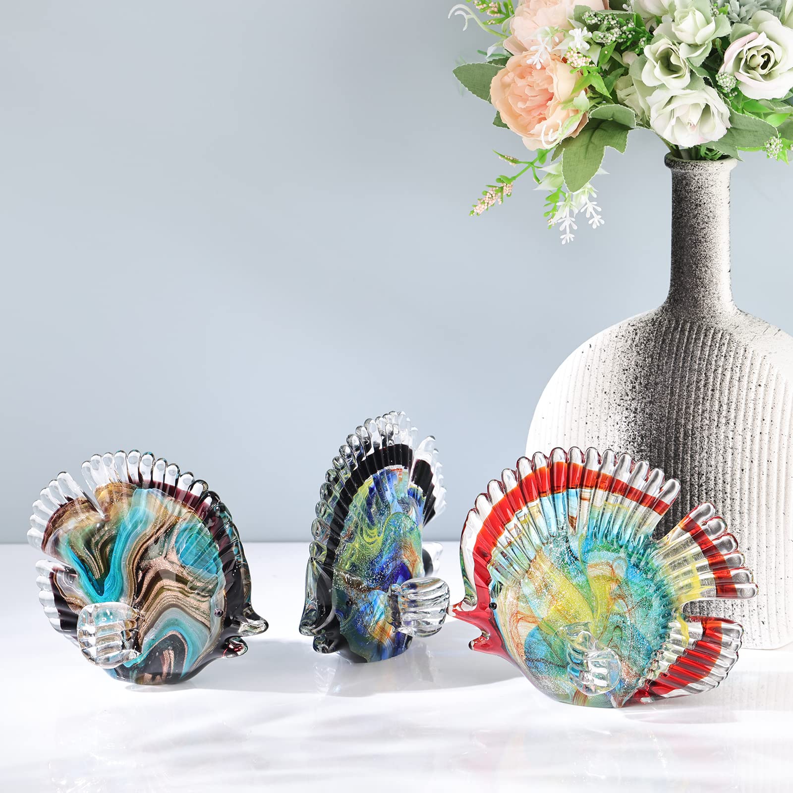 Amazon.co.jp: 吹き込み熱帯海 ガラス魚彫刻、カラフルな魚の像