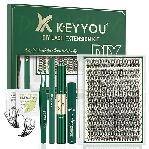 KEYYOU 300pcs Individual Eyelash Extension Kit - 40D, 0.07C Curl, 8-16MIX Lash Clusters with Remover Applicator - Easy to Use for Beginners - 8-16MIX - Lash Kit-40d-c