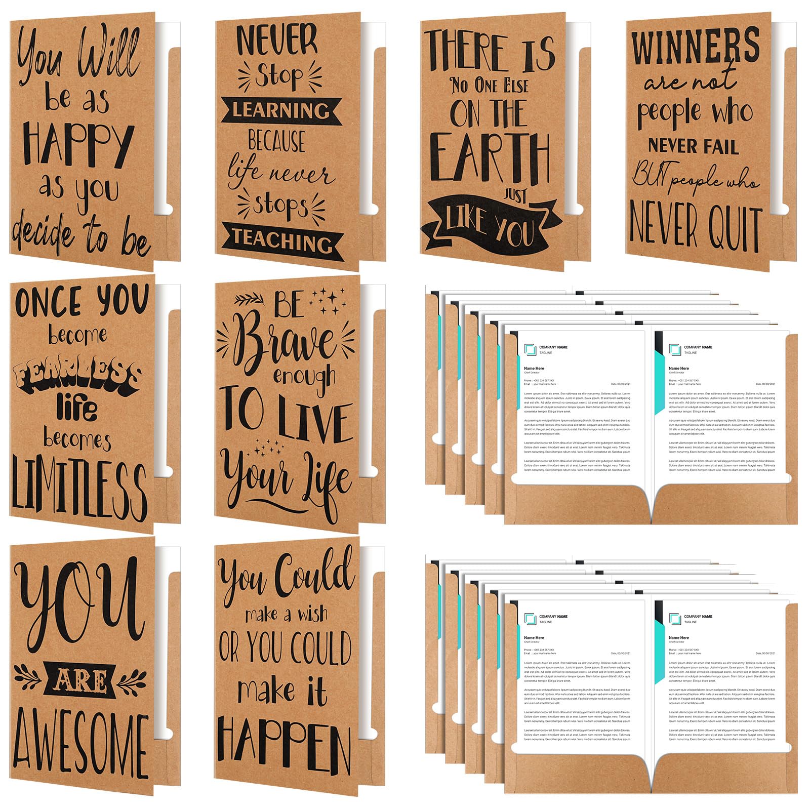 Sherr 24 Pack Inspirational 2 Pocket Folders Decorative Pocket Folders Motivational Letter Size Decorative Motivational Designs for Office Home Homework documents