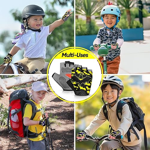 Miniatura 5 de Guantes de ciclismo de medio dedo para niños, antideslizantes, acolchados, antideslizantes, sin dedos, para niños y niñas, ideales para BMX, MTB,