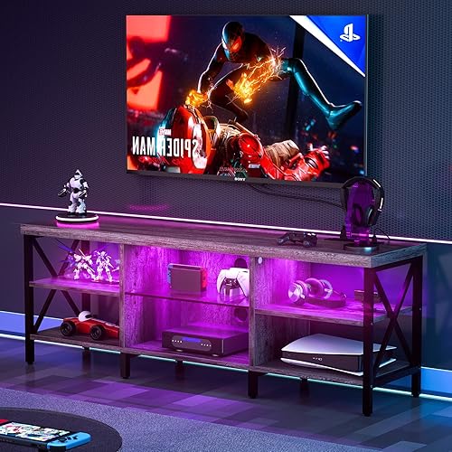 Miniatura 7 de Homieasy Soporte de TV LED para TV de hasta 65 pulgadas, centro de entretenimiento de 55 pulgadas con estación de carga, impresionante consola