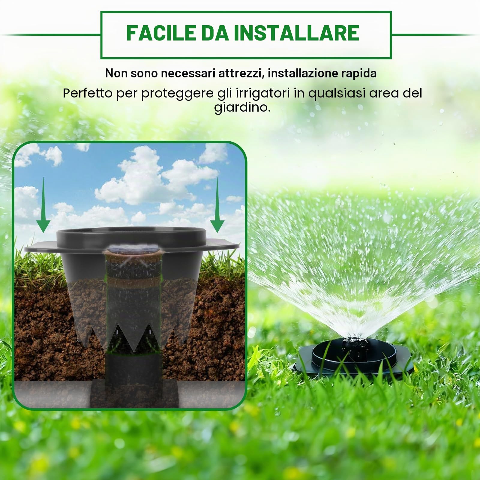 12 confezioni di protezioni per testa spruzzatore - Protezioni per testa spruzzatore per prato, protezioni a ciambella in plastica per proteggere gli spruzzatori dai danni (12, Nero)