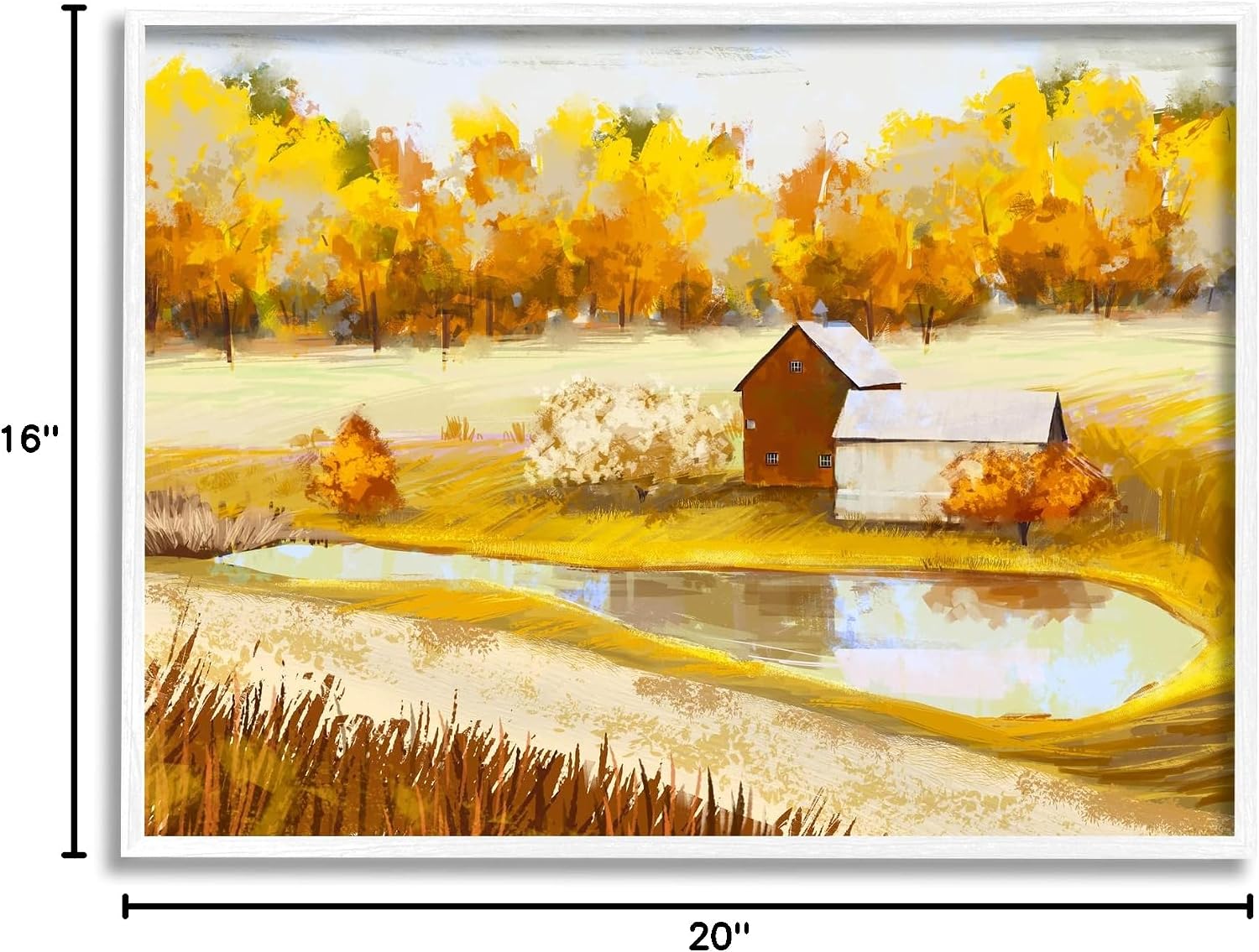 Stupell Industries Autumn Farm Pond Landscape Fall Foliage Countryside, Design by Ziwei Li