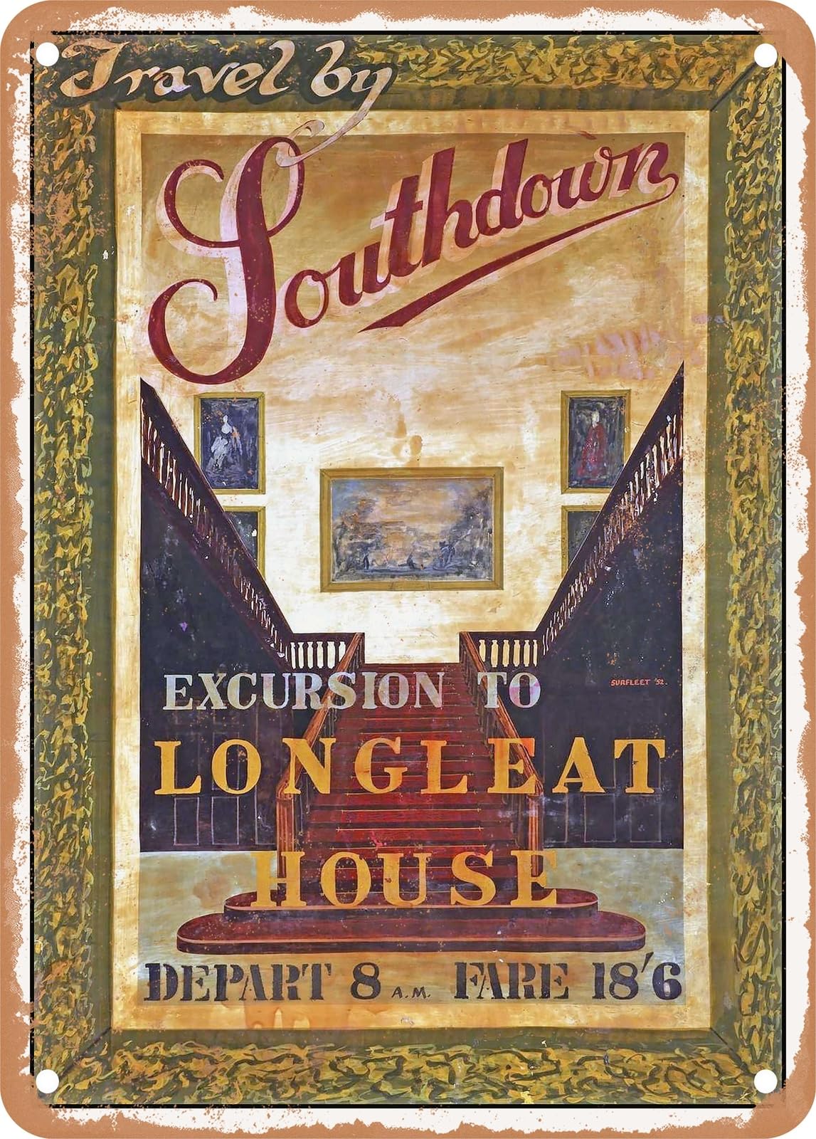 Miaomansenstore Metal Sign - 1952 Travel By Southdown Excursion To Longleat House Vintage Ad Home Decor