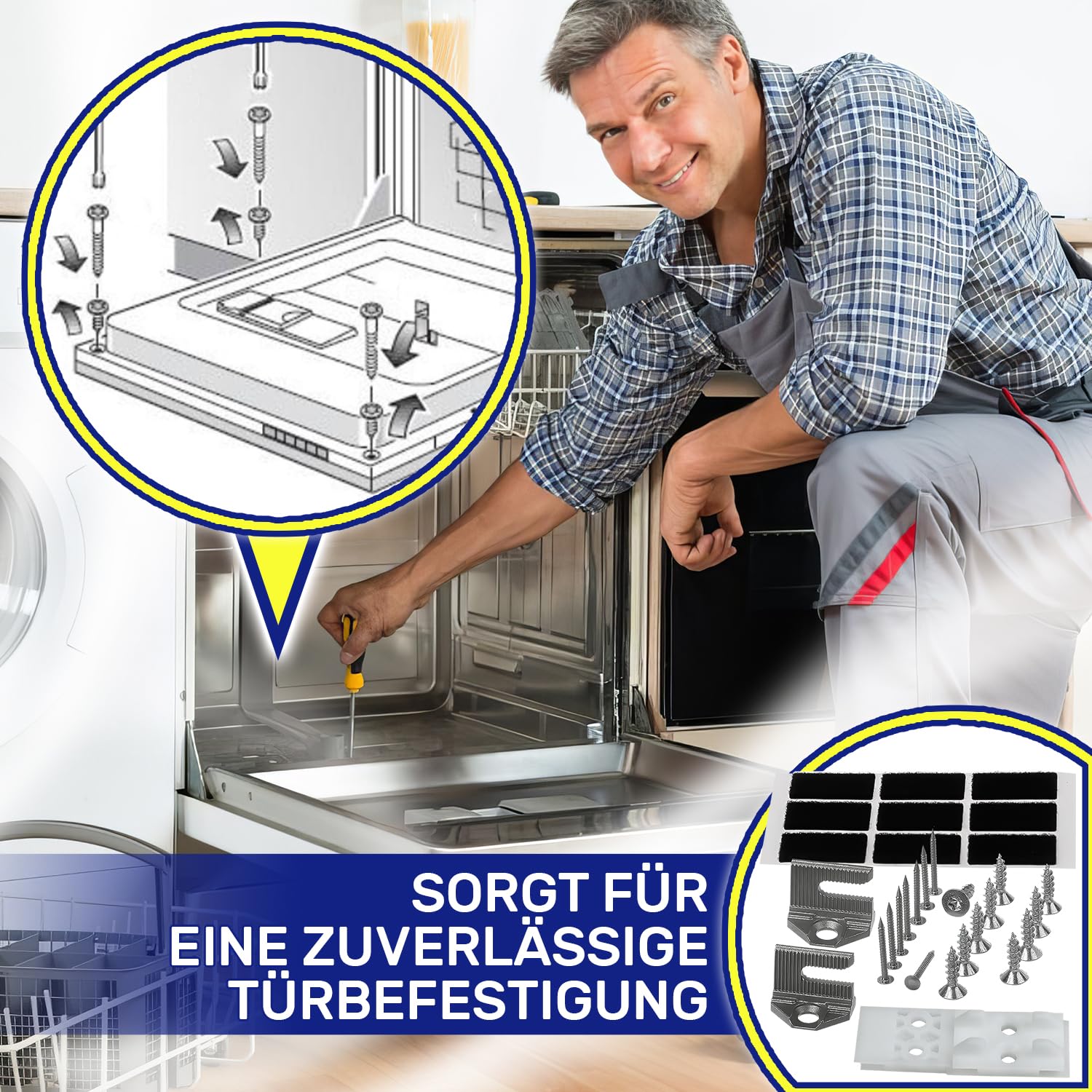 Montagesatz für Befestigung Tür an Frontblende des Geschirrspüler Vollintegrierbar mit dem Originalcode 10009603 00626592 626592 für Bosch für Siemens - MADE IN GERMANY - MONTERAL
