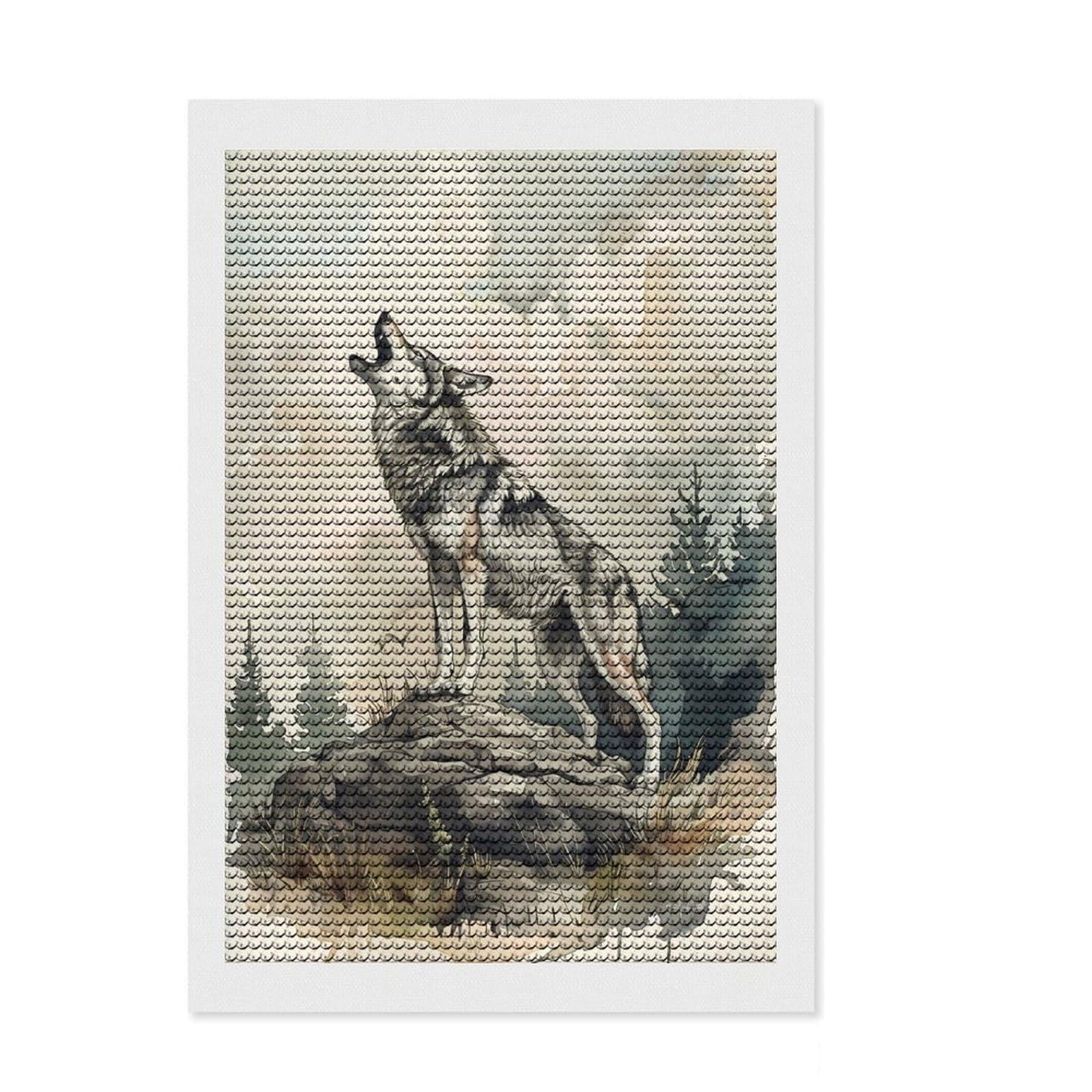 Junmoney Wolf Call of The Wild DIY Diamond Art Canvas Kit 8"x12", Winter Craft, Wall Art Gift, Creative Hobby, Artistic Hobby, Modern Decor