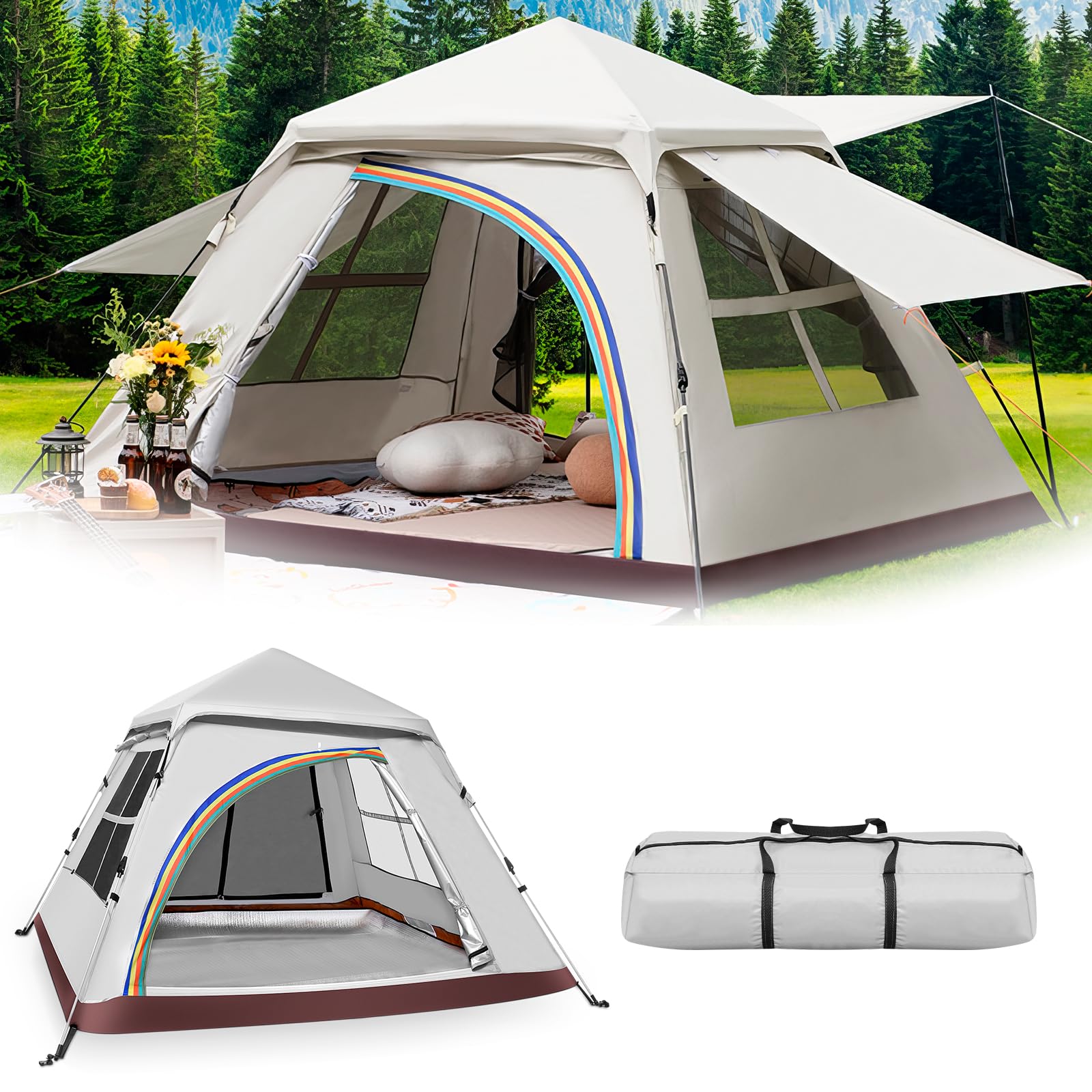 wurfzelt doppelwandig Bellanny Campingzelt | 3-4 Personen Leichtes Pop Up | 2 in 1 Große Wasserdicht Kuppelzelt Fausthandschuhe Laura aus Merinowolle fabric-silk-bamboo-viscose-blended-weave Color:Deep Water