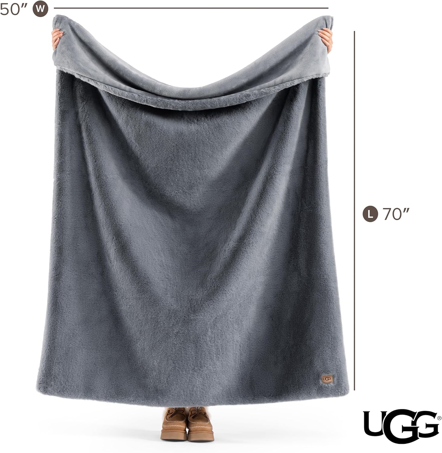 UGG Euphoria Faux Fur Throw Blanket, Oversized Soft Throw for Couch or Bed, Luxury Room Decor, Giftable Fuzzy Blankets, Machine Washable, 50-inch x 70-inch, Chambray Blue Grey - Image 8
