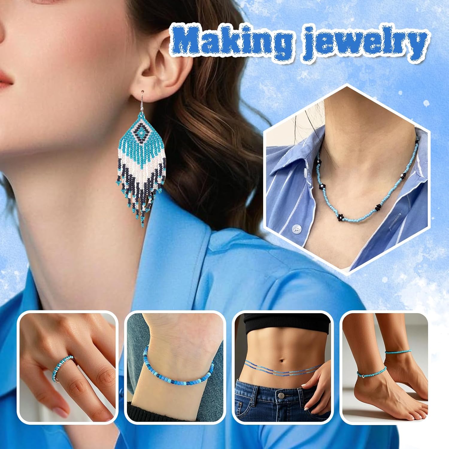 TOAOB 1500pcs 3mm Blue Colors Opaque Seed Beads Kit Glass Round Small Spacer Beads with Beading Pin for DIY Beading Weaving Earrings Bracelets Necklaces Eyeglass Chain Art Crafts Jewelry Making - Image 6