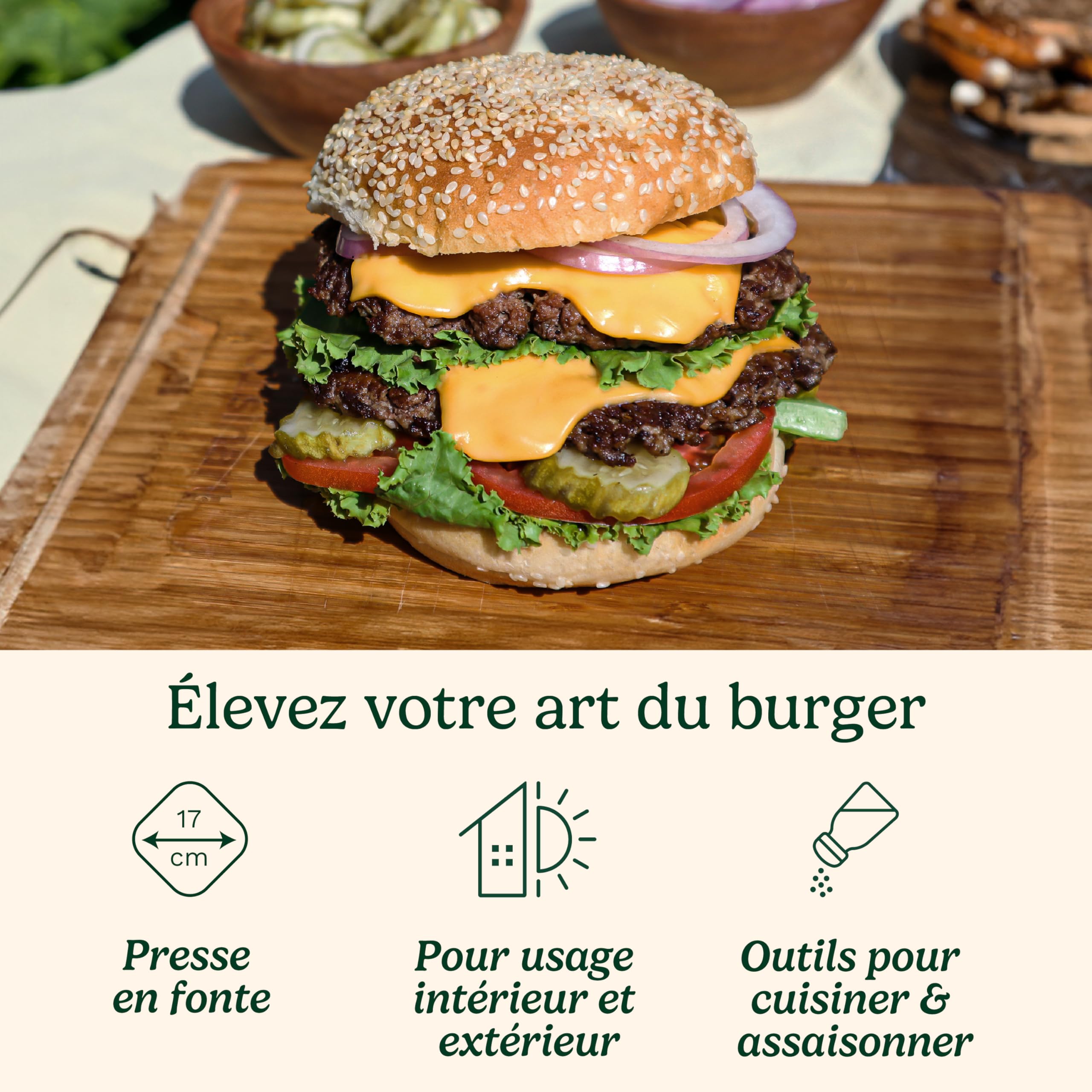Cuisinart kit Presse à Burger Fonte 17 cm. Presse Smash Burgers avec spatule et Feuilles antiadhésives. Lourde pour Bords croustillants. BBQ, plancha, poêle, Indoor/Outdoor.