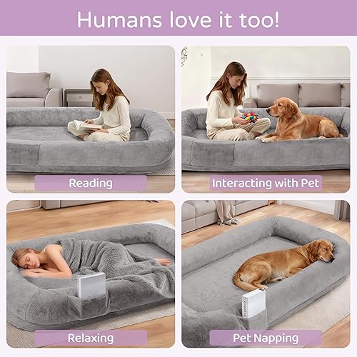 Miniatura 6 de Cama humana para perros adultos, cama larga para perros de tamaño humano de 43 x 10 x 71 pulgadas, funda extraíble, lavable, impermeable, diseño