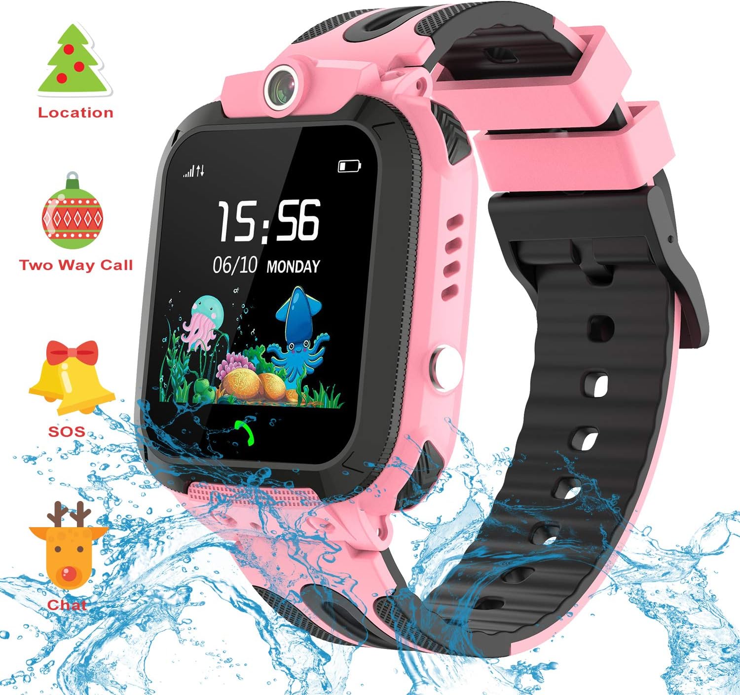 Kids Smart Watch Phone, Vannico LBS Tracker Smartwatch for Boys Girls Waterproof Touch Screen Children Sim Smart Watches for Kids Christmas Birthday Gift (Pink)