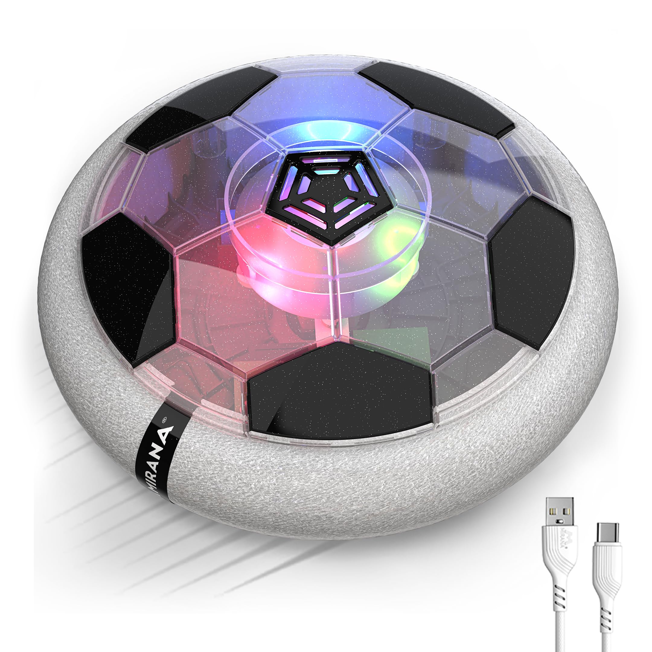 Mirana C-Type USB Rechargeable Battery Powered Hover Football Indoor Floating Hoverball Soccer | Air Football Smart | Made in India Fun Toy Best Gift for Kids Boys and Girls 2-10 Years (Transparent)-image-2