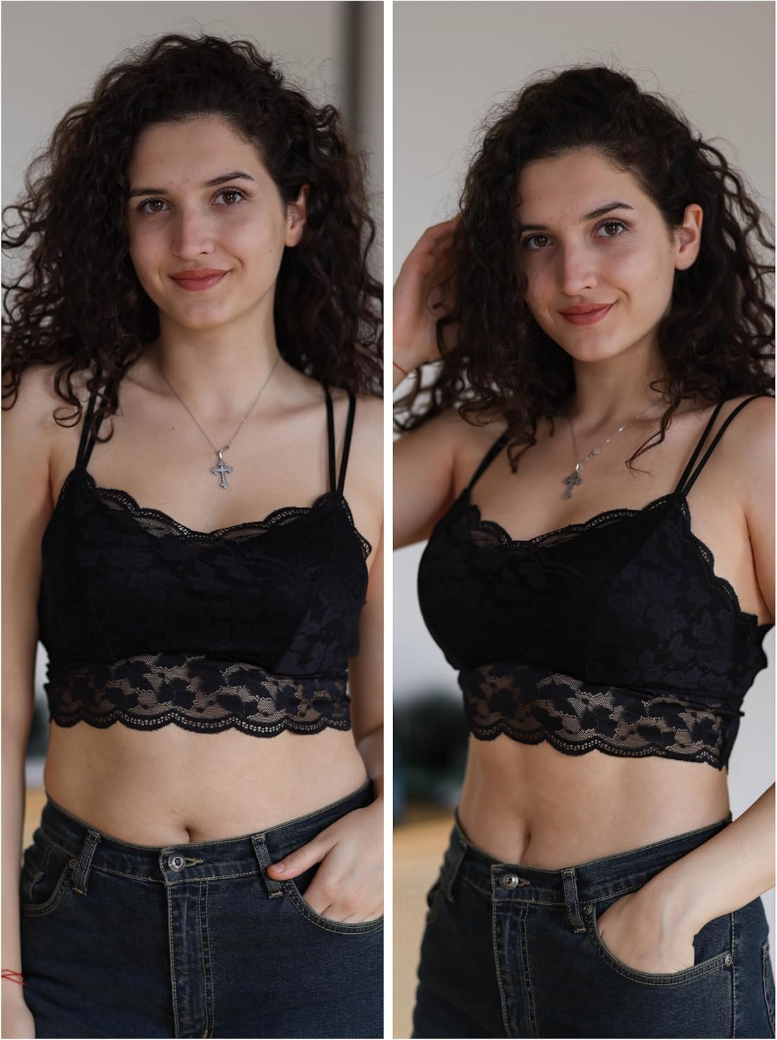 Avidlove Bralettes for Women Lace Camisole V Neck Double-Layered Adjustable Strap Tank Cami Crop Top - Image 4