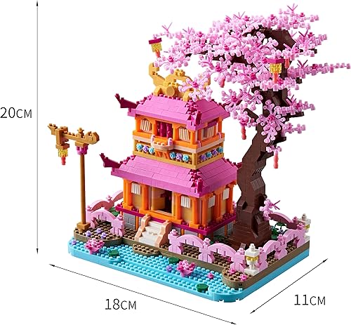 Miniatura 6 de Bloque de construcción de flores de ensueño de arquitectura, construcción de casa de árbol de Sakura Japón, 1810 piezas para adultos y niños, juego