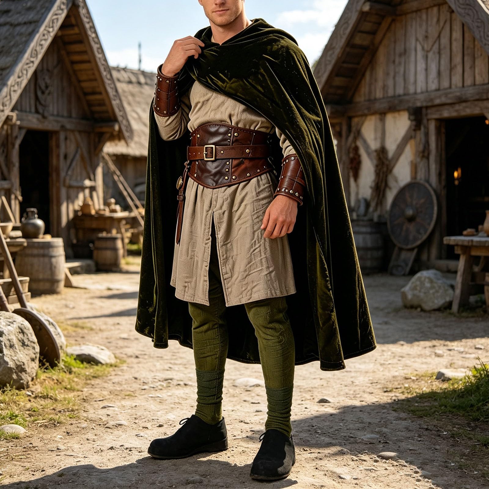 Poncho medievale rinascimentale per Halloween, mantello lungo per cosplay