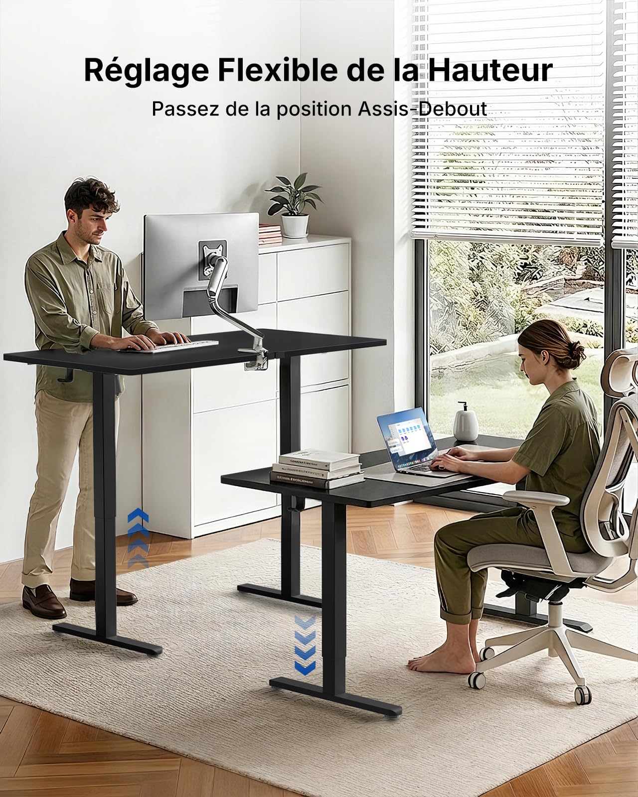HUANUO Bureau Debout 160 x 80 cm avec Port de Charge USB-C et USB-A, Hauteur réglable de 72 à 118 cm, 4 préréglages de mémoire, Gestion des câbles et Crochet