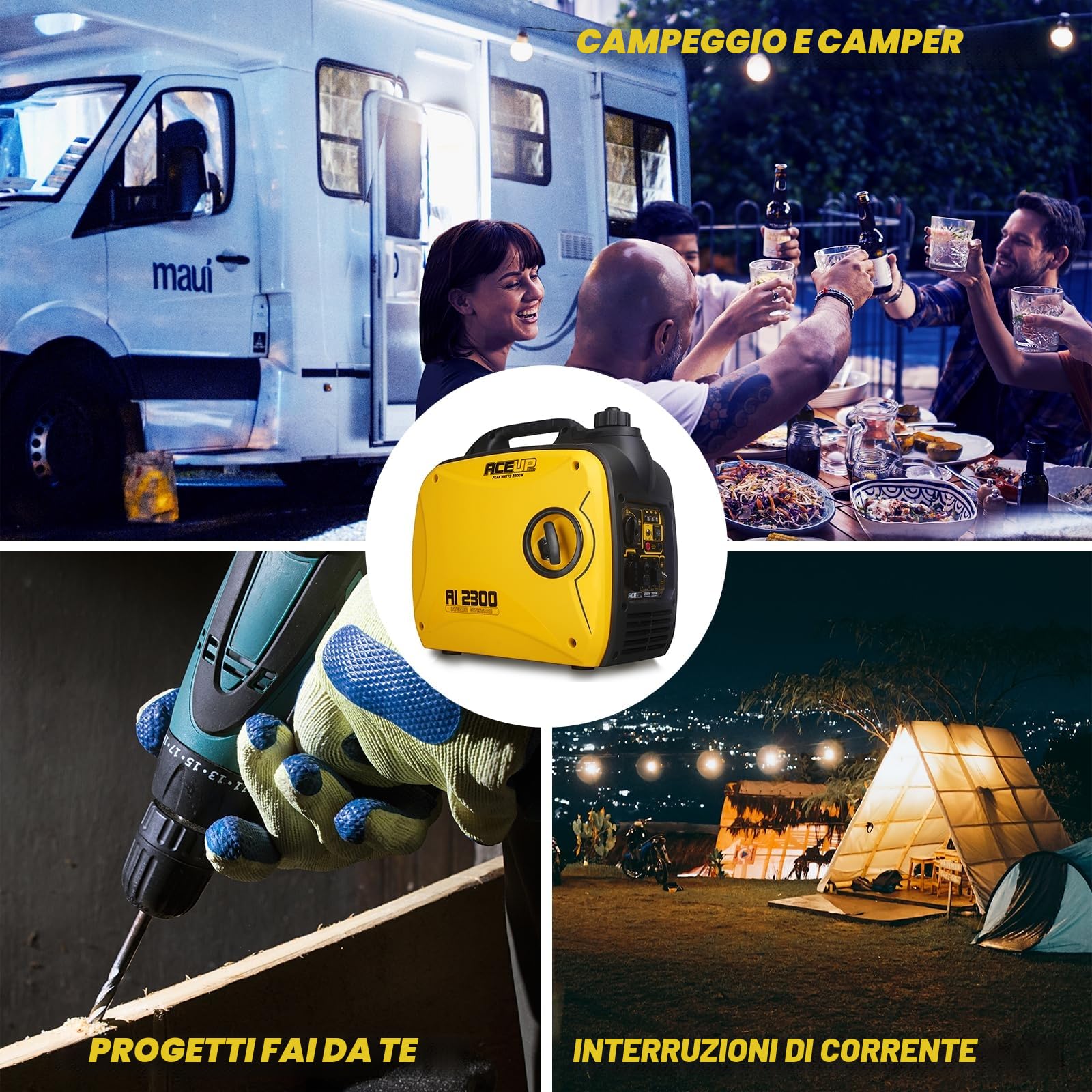 Aceup Energy 2000W Generatore di Corrente, Benzina Inverter Generatore Portatile Silenziato con presa 230 V per uso domestico e campeggio