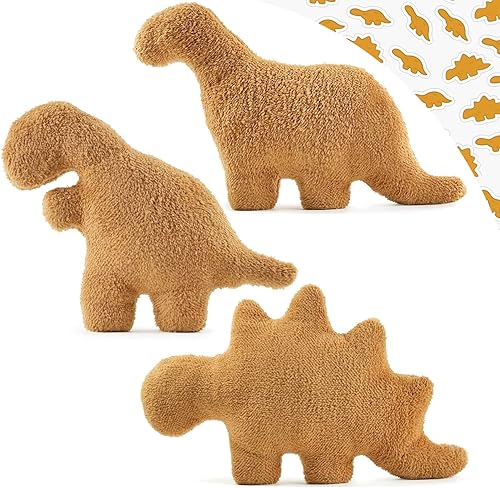 Almohada de pepita de dinosaurio, paquete de 3 peluches de pepita de pollo con dinosaurio, almohada suave de pepitas de pollo para decoraciones de