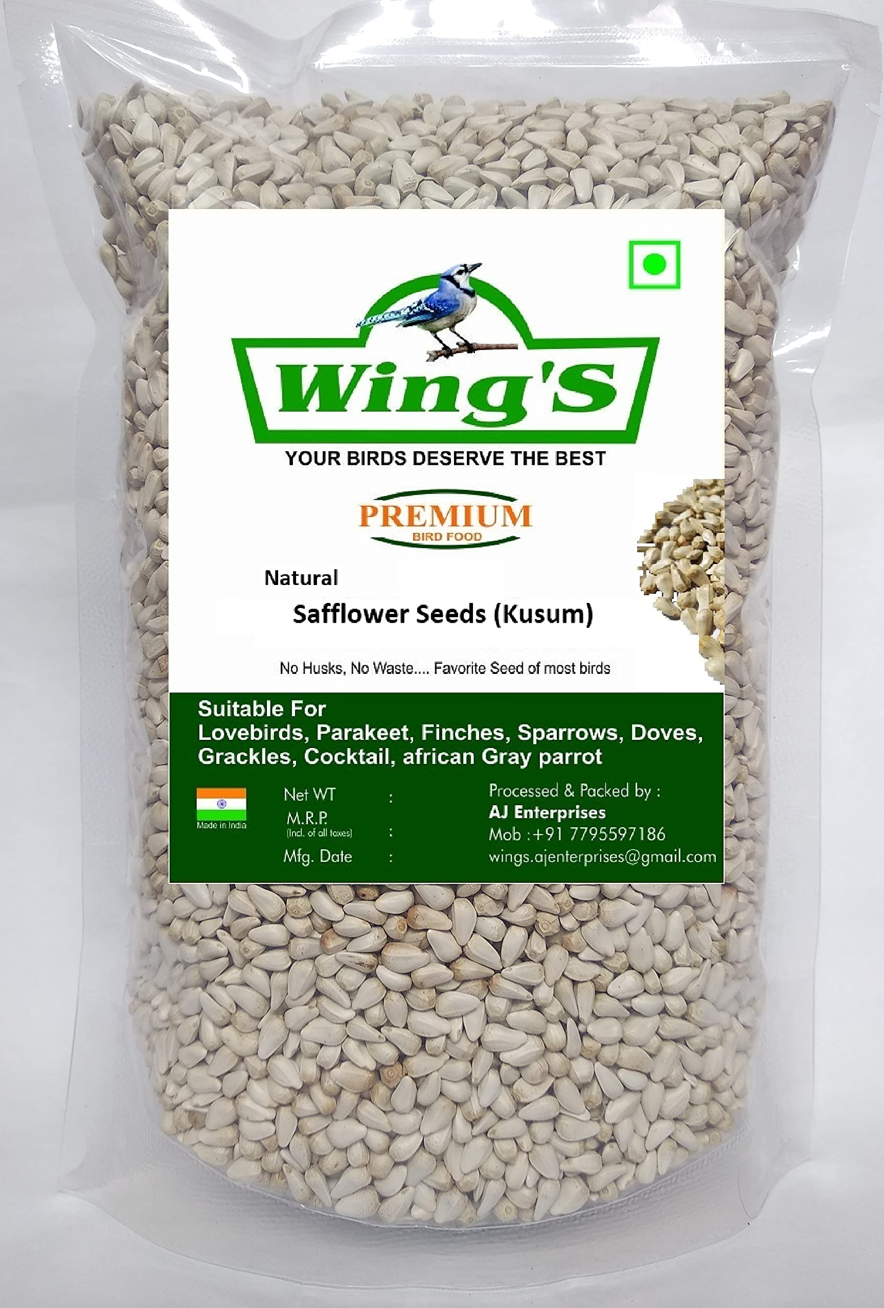 Wings Premium Safflower Seeds for Birds (Kusum Beej/Kardi Seeds) | 450gm Pack for Your Lovebirds, Macaws, African Grey, Conures, Cockatiels, Cockatoo (B09FQ5HZNJ) Amazon Price History, Amazon Price Tracker