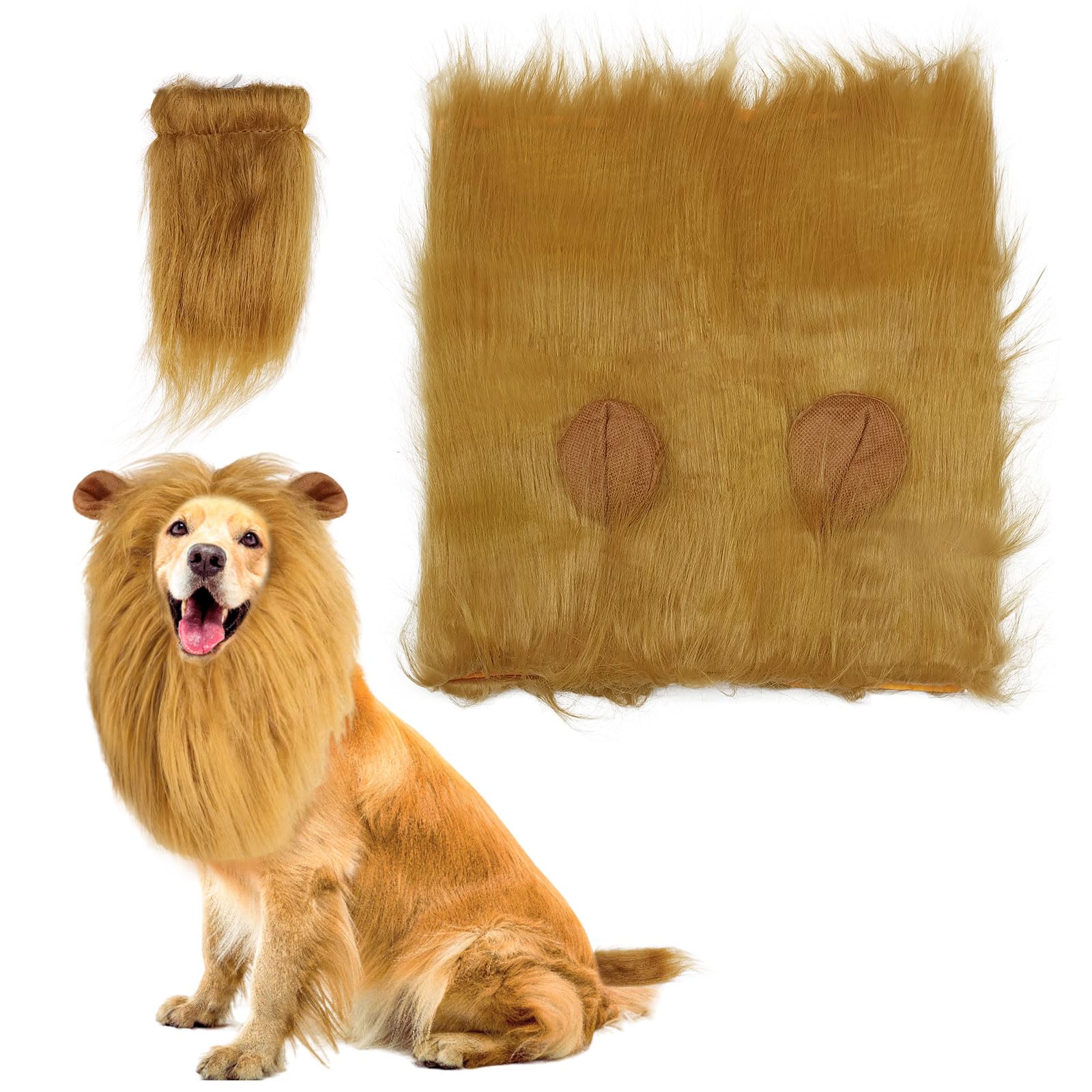 UILYNIU 2 Piezas Melena de León para Perros y Cola Perro con Melena de Leon Medianos Grandes Pelucas para Perros Sombreros para Perros Orejeras Disfraz de Perro para Perros (Marrón)