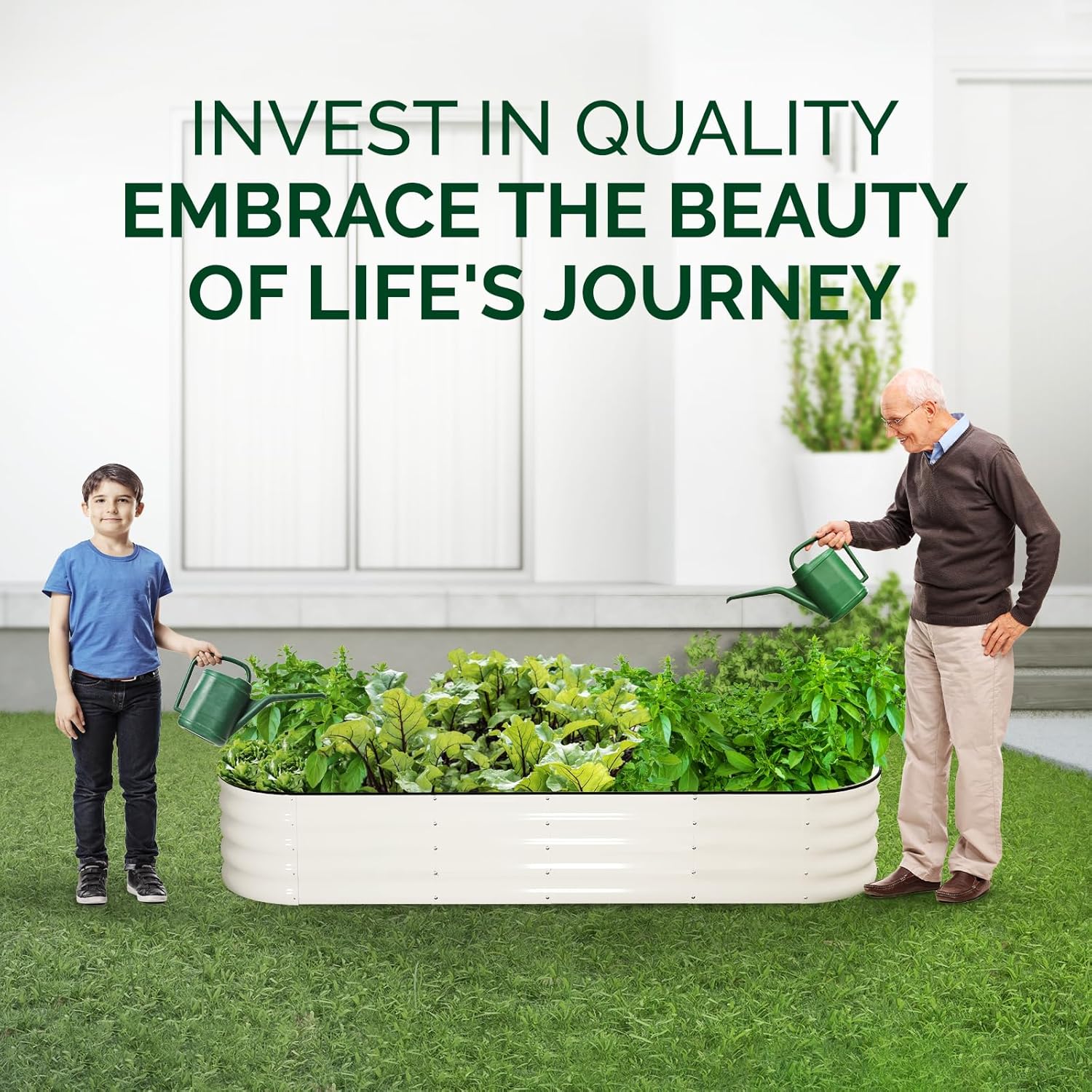 IDZO Galvanized Steel Raised Garden Beds 8x2x1.4 Ft with 7 Coating Layers, 12 Shape Options Large Modular Metal Raised Garden Bed Outdoor for Vegetables, Herbs, Flower - Ivory