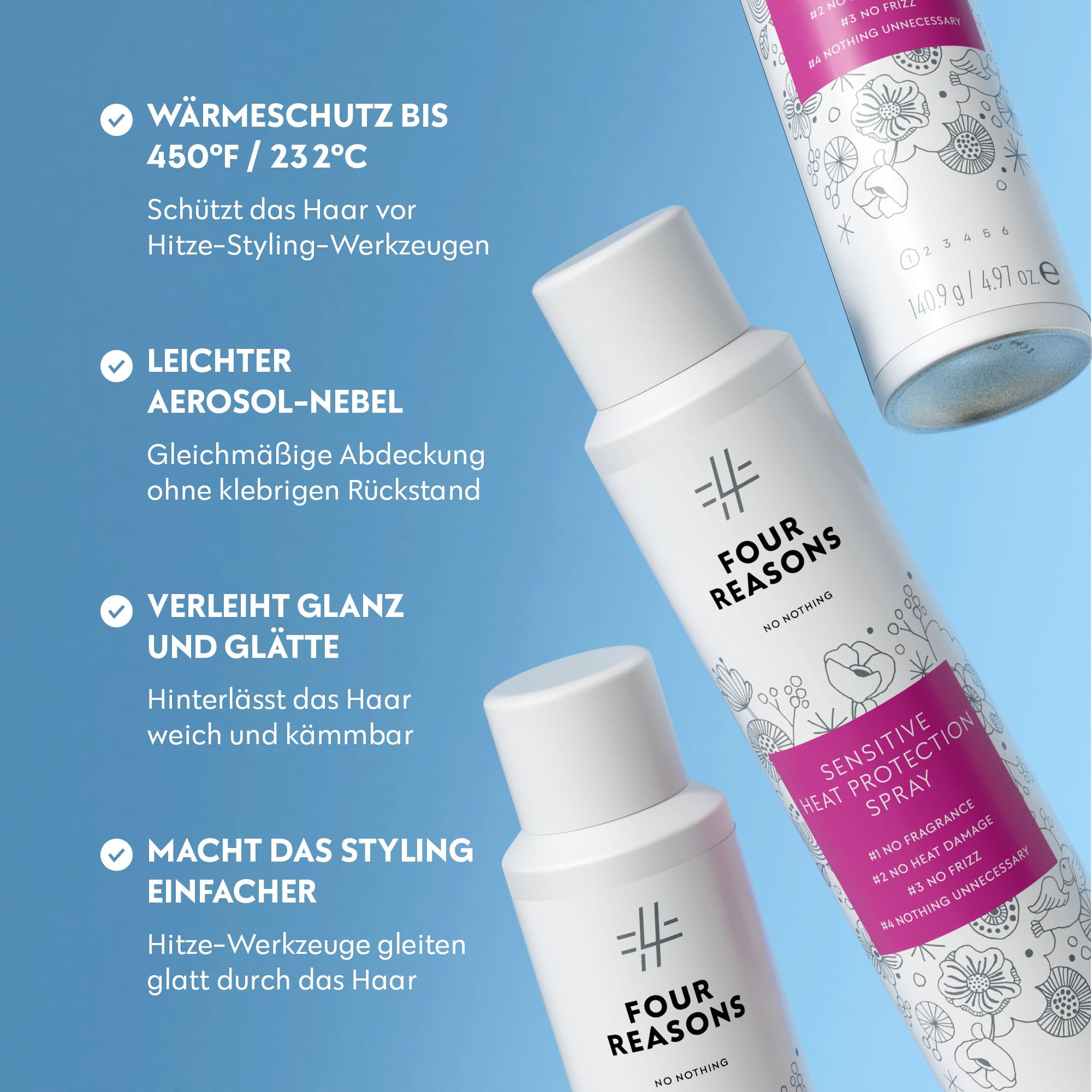 No nothing Very Sensitive Aerosol Heat Protectant Spray for hair - Hypoallergenic, Fragrance Free Heat Protection Spray - Gluten Free, 100% Vegan, Cruelty-Free Hair Protectant Spray from heat - 4.97oz