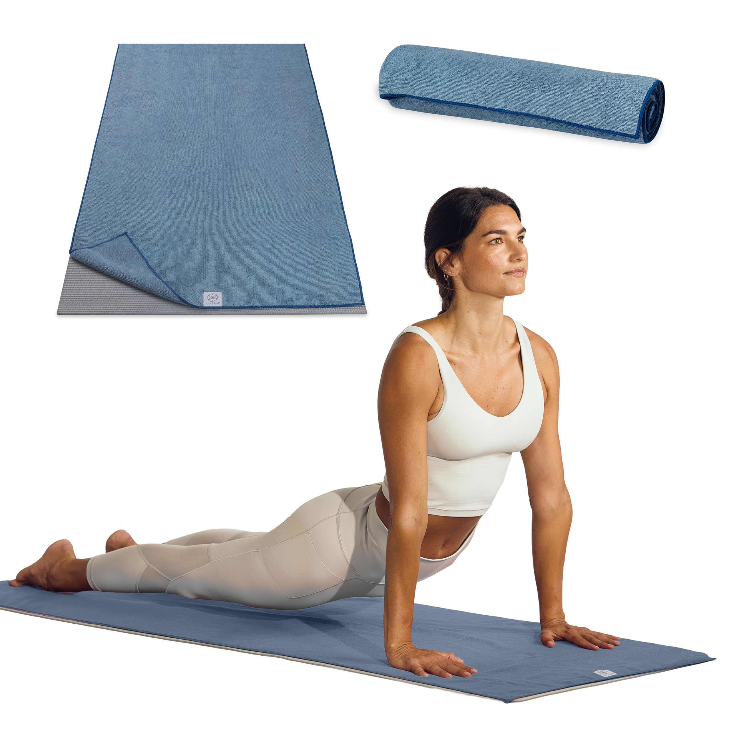 Gaiam Yoga Mat Towel Microfiber Mat-Sized Yoga Towel for Hot Yoga (68" L x 24" W), Blue Shadow