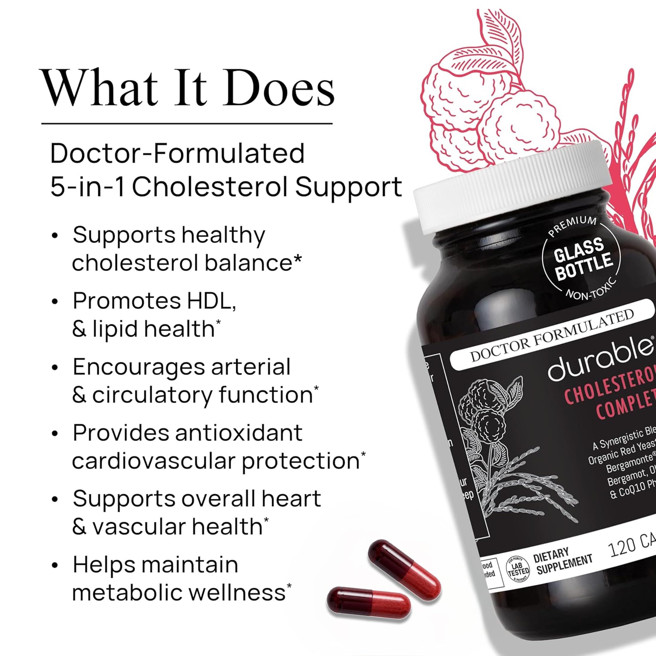 Durable Cholesterol Complete 1,600 mg Red Yeast Rice Formula, 120 Capsules — Amazon image 3