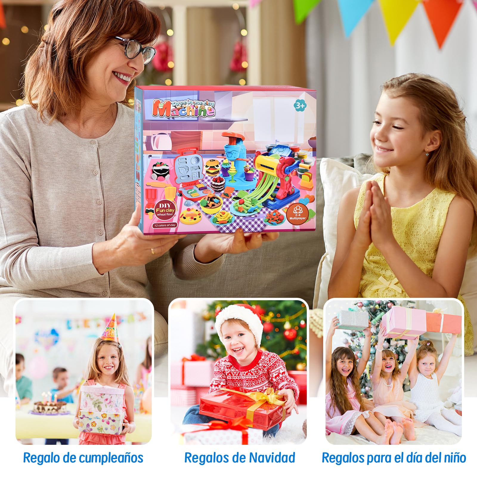 Herenear Juego de Plastilina, 46 Moldes Plastilina con 12 Cajas Arcilla, Herramientas Plastilina para Crear Hamburguesa Pasta y Helados, Kit Accesorios Plastilina Regalo para Niños