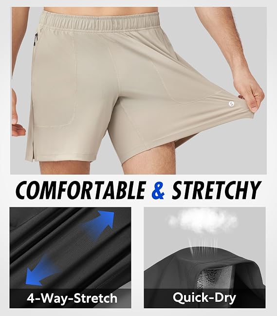 Separatec Men's Athletic Running Shorts Lightweight Breathable 7 with Zipper Pockets