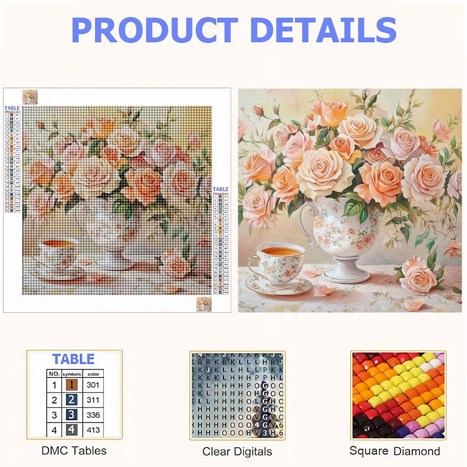 Diamond Painting Adulti, Fiore Diamond Painting Kit Completo, 5D Pittura Diamante Bambini Attività Manuale Creativa e Idea Regalo, Diamantini Crystal Art Tela Fai Da Te Kit 90x90cm Rosa FX#633