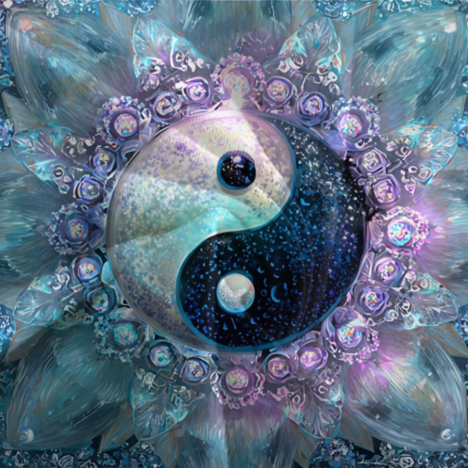 Yinyang Symbol 3-teiliges Reines Polyester Kosmischer Kunststil Bettbezug, Versteckter Reißverschluss, Krippenbettwäsche, Babysicher & Pflegeleicht King（220x240cm）