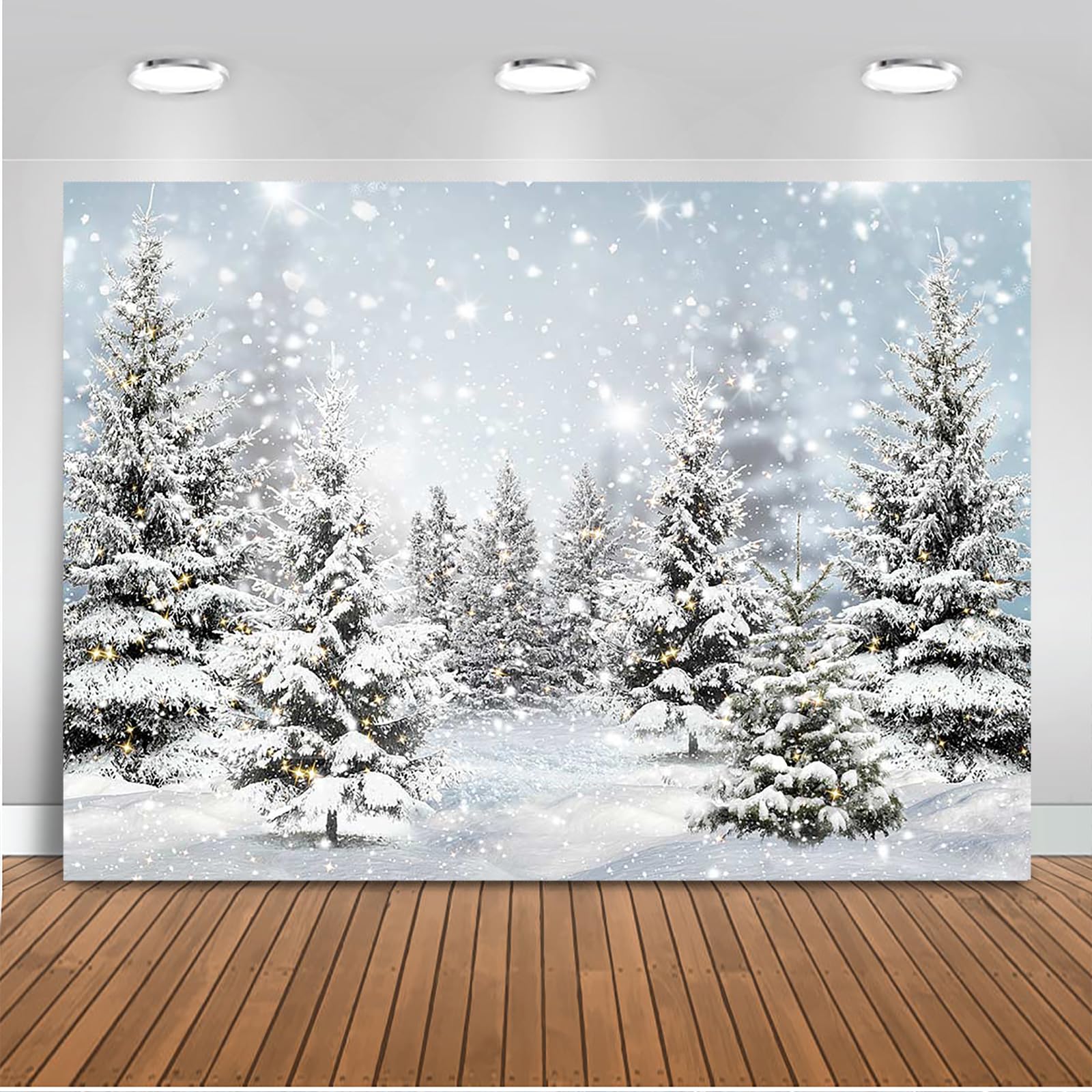Mocsicka Winter Wonderland Backdrop - Snowy Forest Frozen Trees Snowflake Christmas Party Decorations Backdrop Winter Landscape Natural Scenery