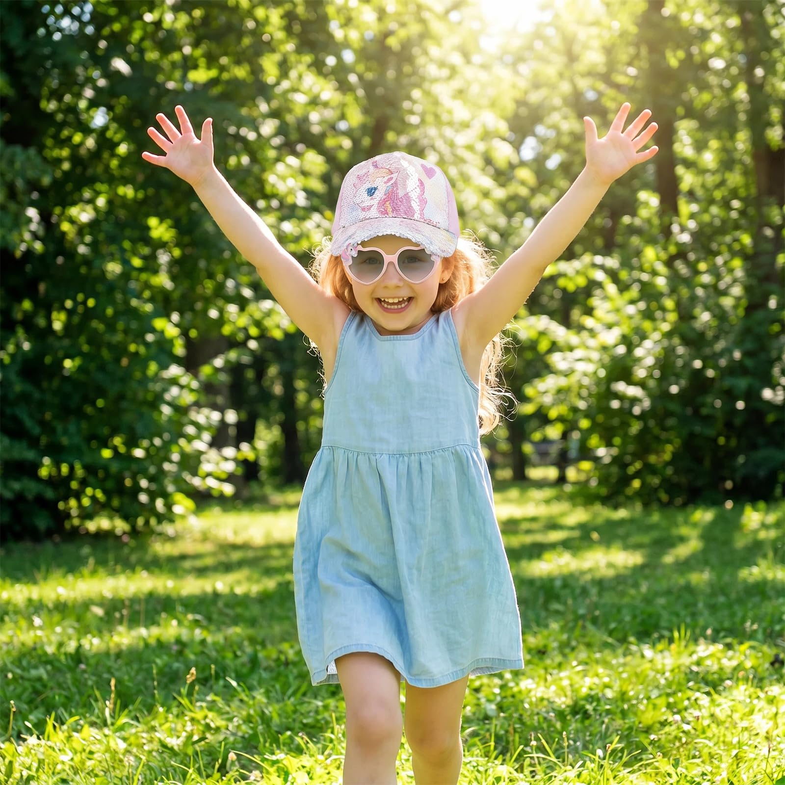 Gorra Niña y Gafas de Sol, Gorra de Béisbol Rosa Ajustable con Diseño de Unicornio y Gafas de Sol con Protección UV, para Niña 3-8 Años