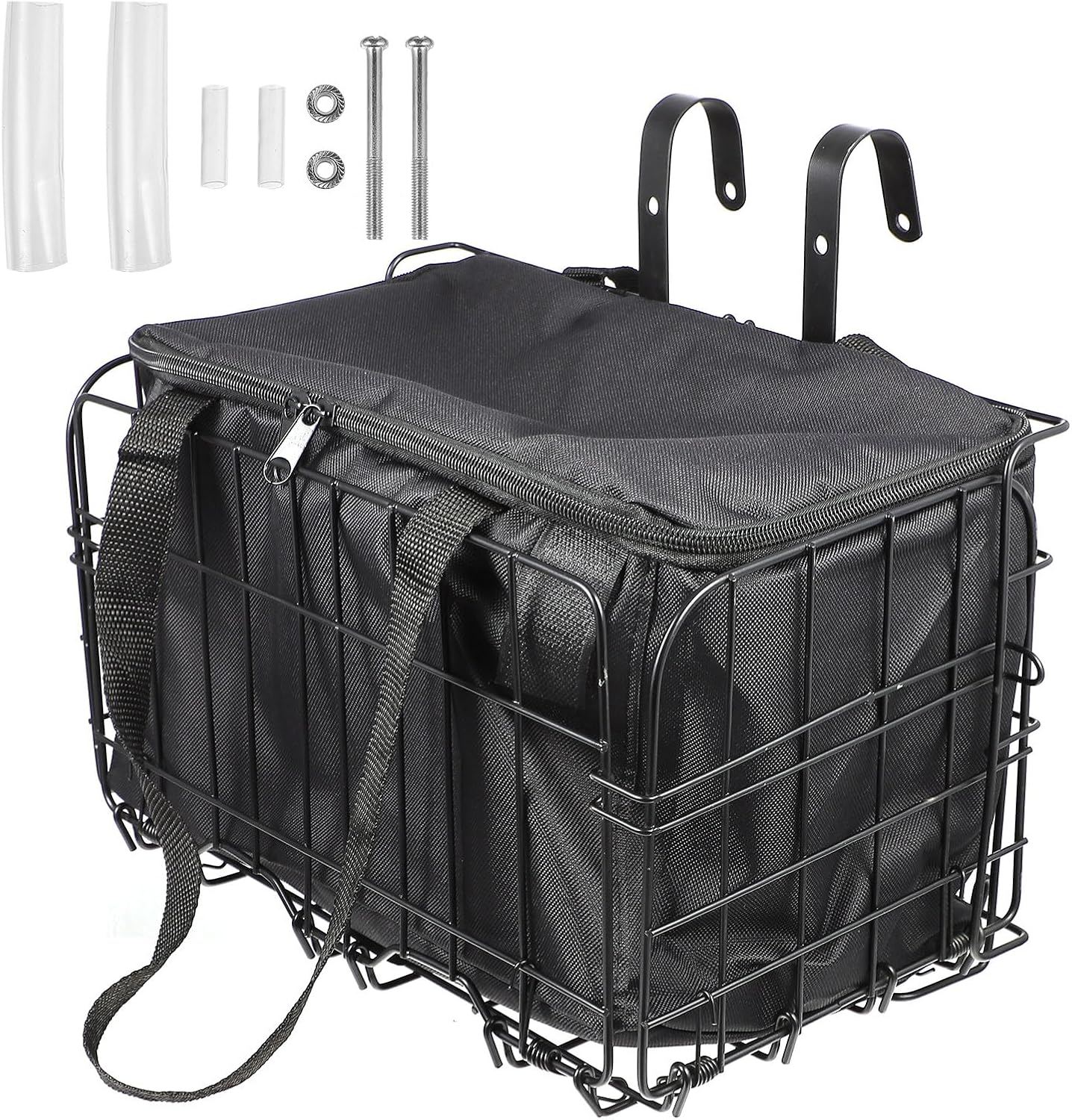 Operitacx Mountain Bike Front and Rear Basket Set Folding Detachable Black Bike Basket with Tote Bag for Outdoor Cycling Storage and Cargo Carrying
