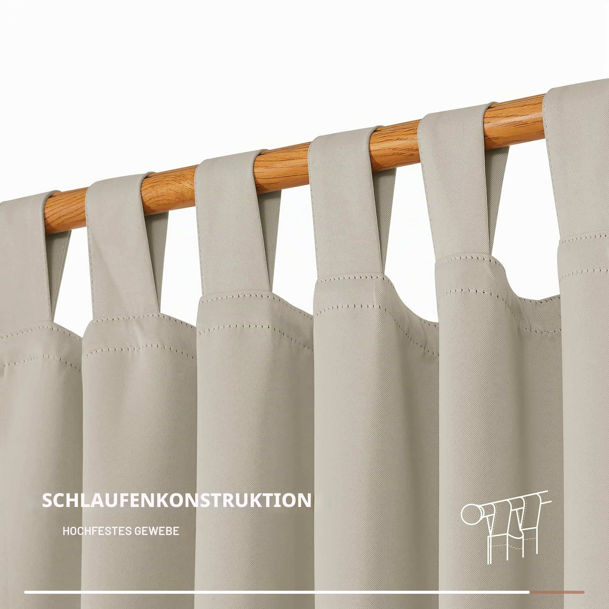 Deconovo Verdunklungsvorhänge Schlaufenschal Thermovorhang Polyester Gardinen Wohnzimmer Schlafzimmer 140x210 cm (BxH) Creme 2 Stücke – Bild 9