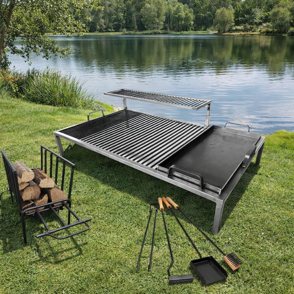 Griglia argentina di lusso con moduli in ferro rimovibili + braciere + strumenti di fuoco - Iron Argentina Grill - BBQ Parrilla Asado. Sor pampa grill (71,1 x 50,8 cm)