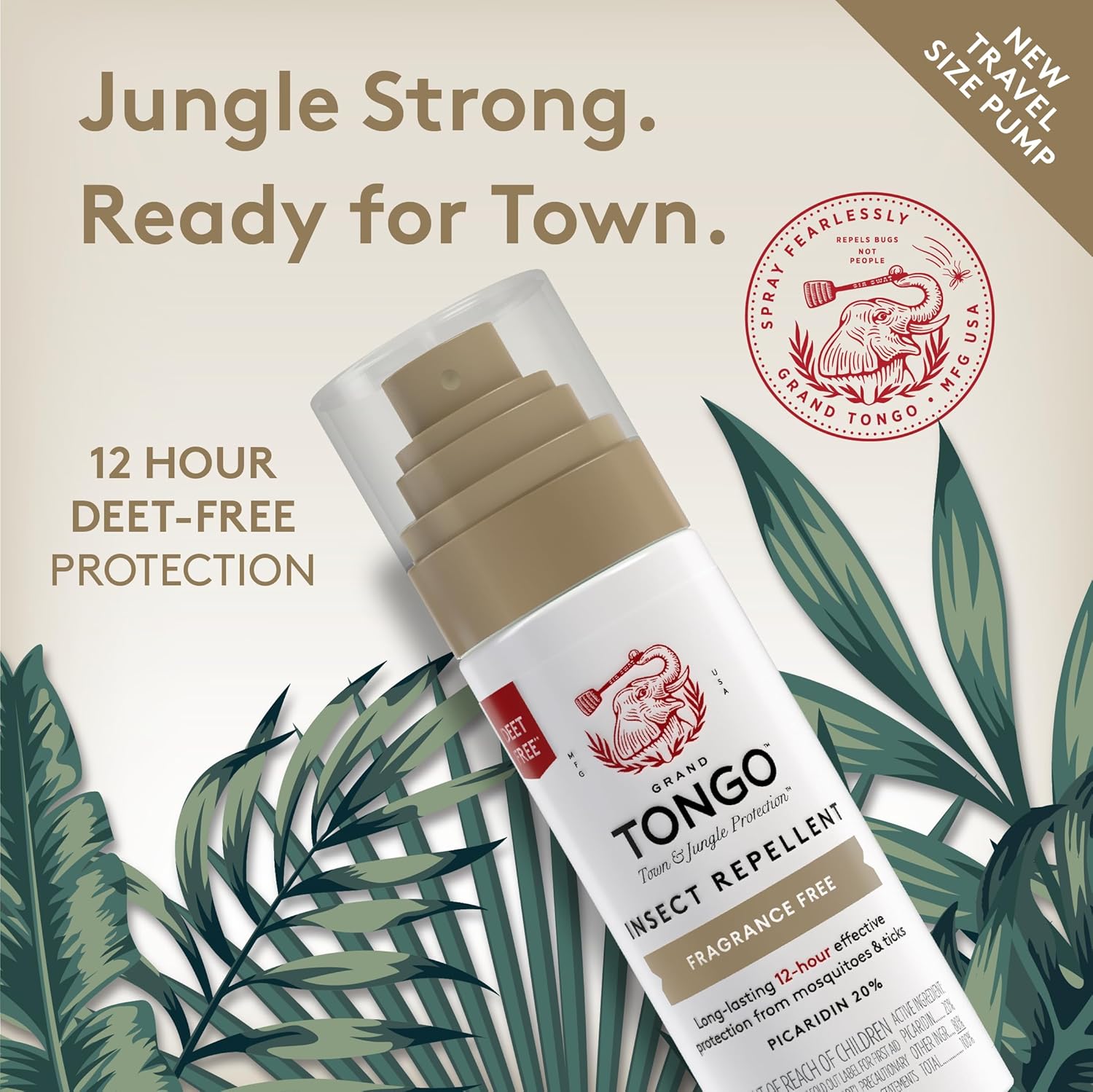 Grand Tongo DEET-Free Insect Repellent Spray, 12 Hour Mosquito Protection, Picaridin Pump Spray, 3 oz, Fragrance Free, 4 Pack